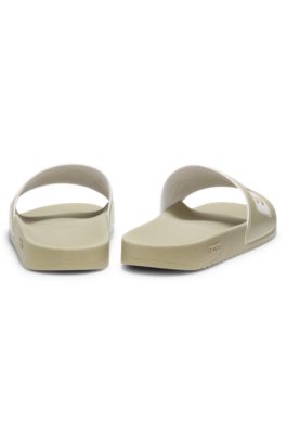Italian-made slides with large logo detail, Khaki