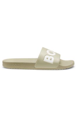 Italian-made slides with large logo detail, Khaki