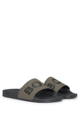 HUGO BOSS｜SLIPPERS (Italian-made slides with large logo BOSS - Italian-made slides with large logo detail - Olive