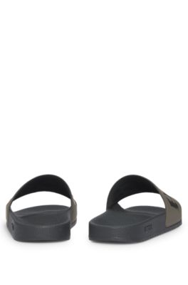 Italian-made slides with large logo detail, Light Green