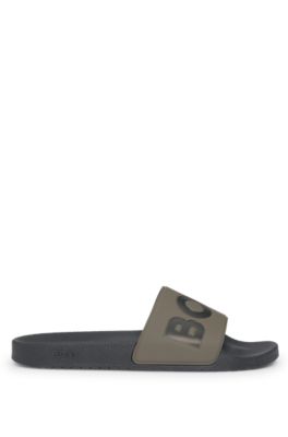 Italian-made slides with large logo detail, Light Green