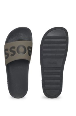 Italian-made slides with large logo detail, Light Green