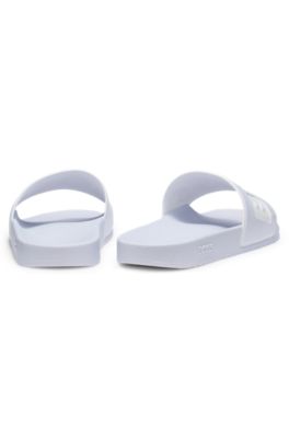 Italian-made slides with large logo detail, Light Blue