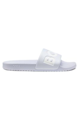 Italian-made slides with large logo detail, Light Blue