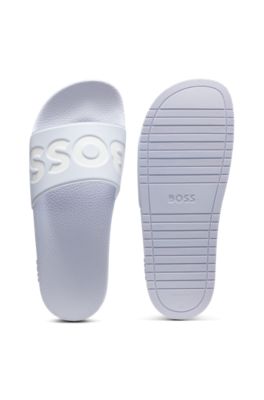 Italian-made slides with large logo detail, Light Blue