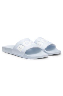 Italian-made slides with large logo detail, Light Blue