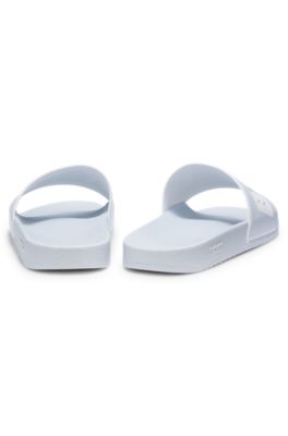 Italian-made slides with large logo detail, Light Blue