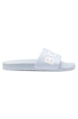 Italian-made slides with large logo detail, Light Blue