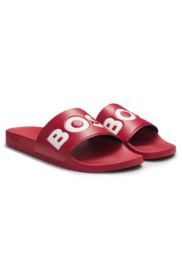 Italian-made slides with large logo detail, Dark Red