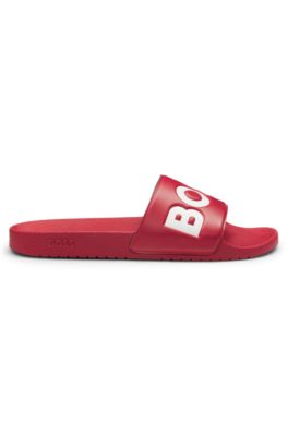 Chanclas fabricadas en Italia con detalle de logo grande, Rojo oscuro