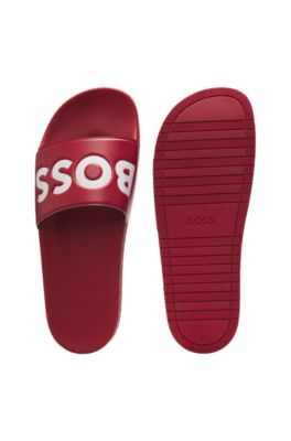 Chanclas fabricadas en Italia con detalle de logo grande, Rojo oscuro