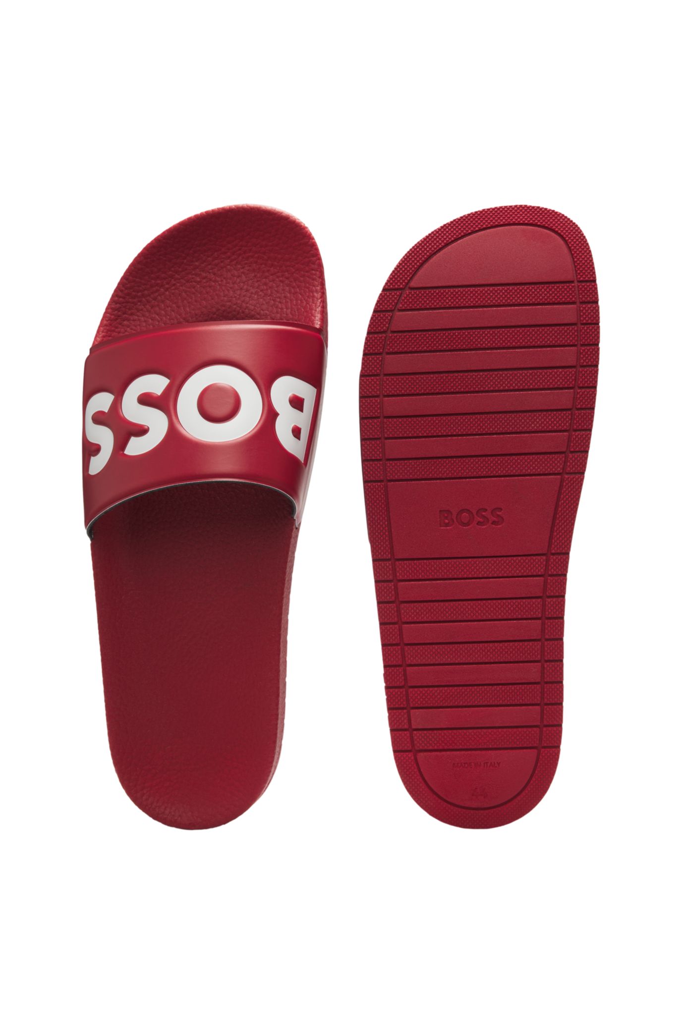 BOSS - Italian-made slides with large logo detail - Dark Red