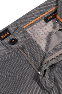 Slim-fit trousers in micro-printed stretch cotton, Grey
