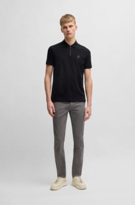 Slim-fit trousers in micro-printed stretch cotton, Grey