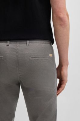 Slim-fit trousers in micro-printed stretch cotton, Grey