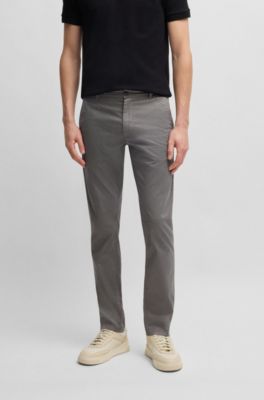 Slim-fit trousers in micro-printed stretch cotton, Grey