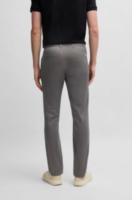 Slim-fit trousers in micro-printed stretch cotton, Grey