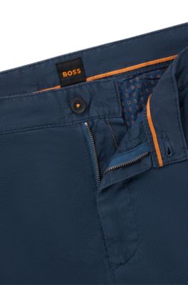 Slim-fit trousers in micro-printed stretch cotton, Light Blue