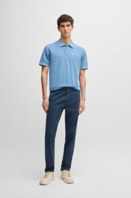 Slim-fit trousers in micro-printed stretch cotton, Light Blue