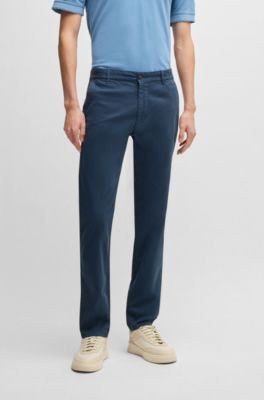 Slim-fit trousers in micro-printed stretch cotton, Light Blue