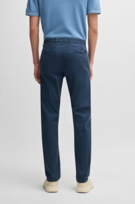 Slim-fit trousers in micro-printed stretch cotton, Light Blue