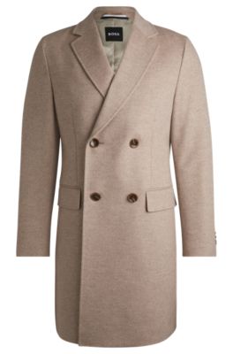 Hugo Boss Slim-fit Coat In Wool With Cashmere In Light Brown