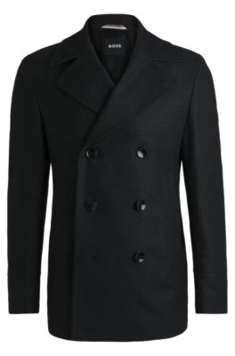 Hugo Boss Slim-fit Double-breasted Coat In Wool In Dark Grey