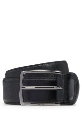 Hugo Boss Italian-made Grained-leather Belt With Logo Buckle In Black
