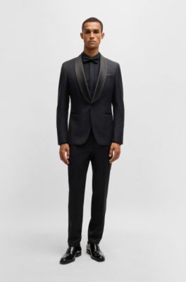 Slim-fit tuxedo jacket in wool, Dark Blue