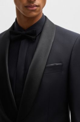 Slim-fit tuxedo jacket in wool, Dark Blue