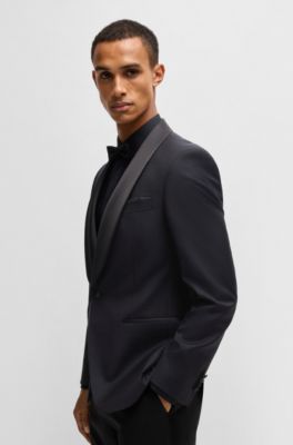 Slim-fit tuxedo jacket in wool, Dark Blue