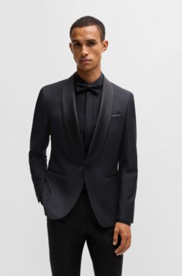 Slim-fit tuxedo jacket in wool, Dark Blue