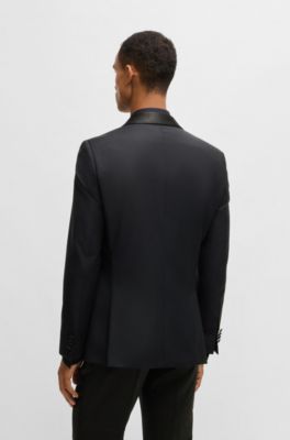 Slim-fit tuxedo jacket in wool, Dark Blue