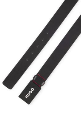 Leather belt with branded plaque buckle, Black