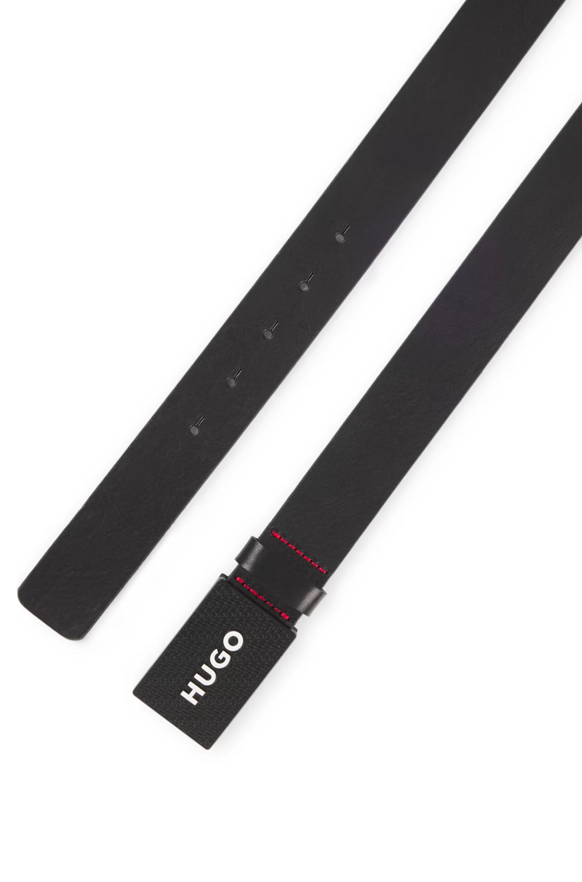 Leather belt with branded plaque buckle, Black