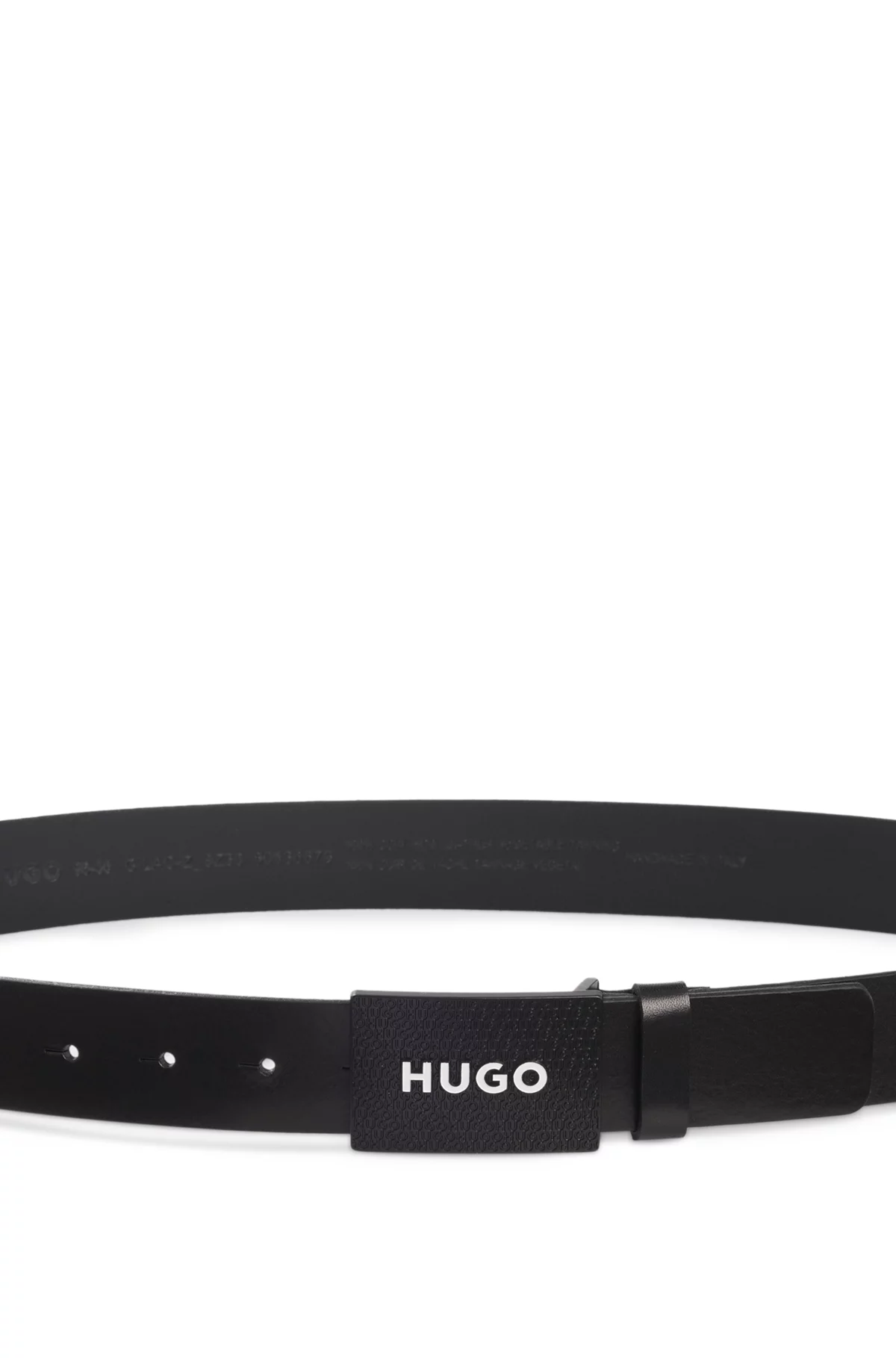 Leather belt with branded plaque buckle, Black