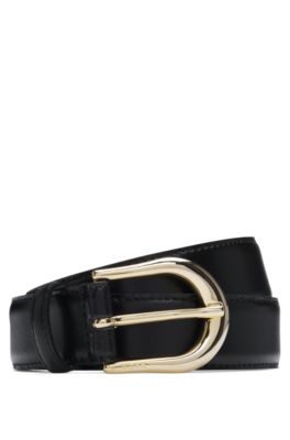 Hugo Boss Italian-leather Belt With Logo Buckle In Black