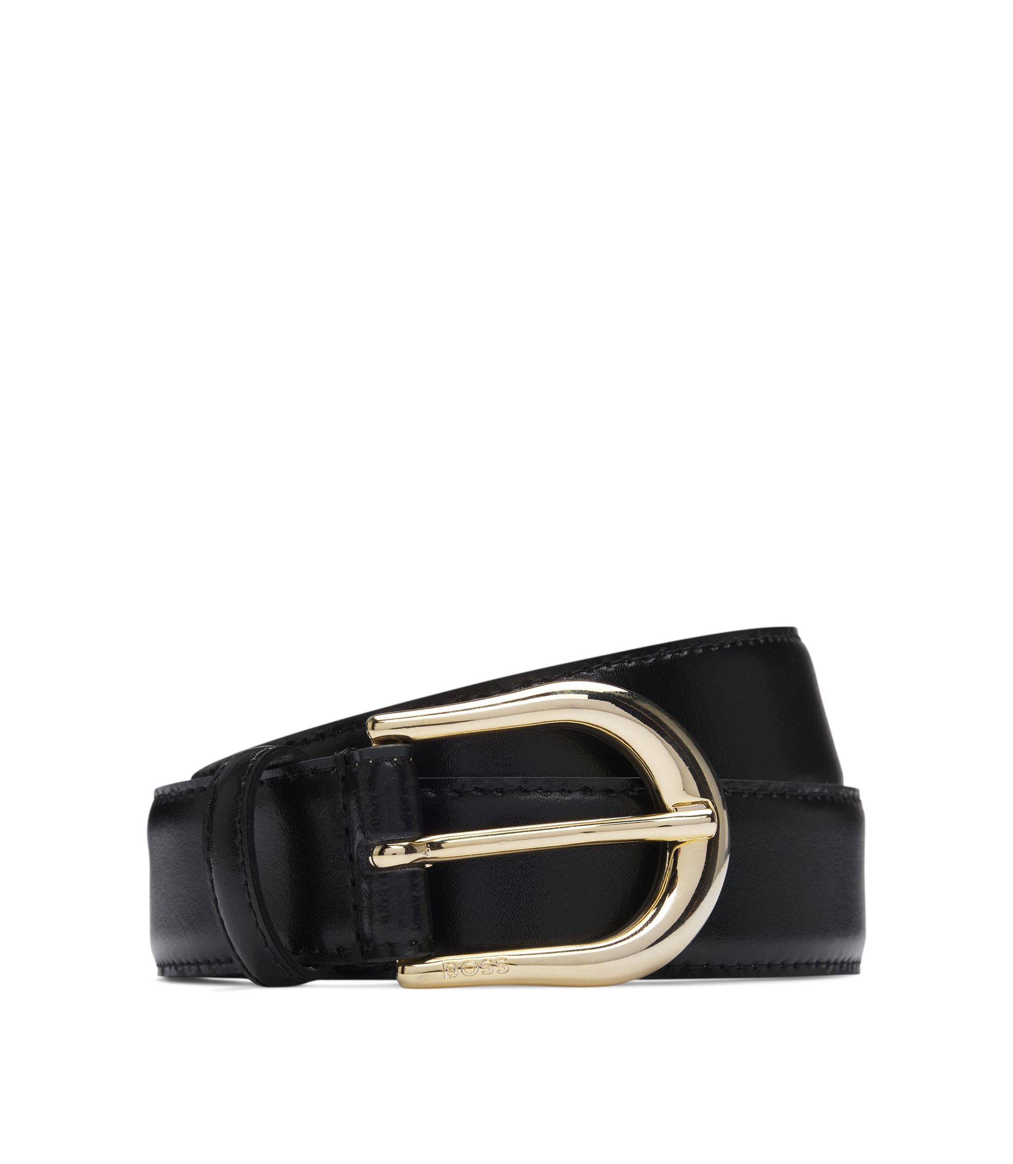 BOSS - Golden-buckle belt in Italian leather - Black