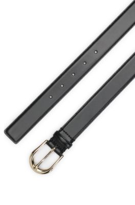 Cintur&oacute;n de piel italiana con hebilla dorada, Negro
