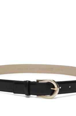 Cintur&oacute;n de piel italiana con hebilla dorada, Negro