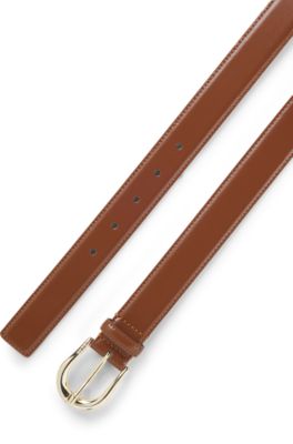 Ceinture en cuir italien avec boucle dor&eacute;e, Marron