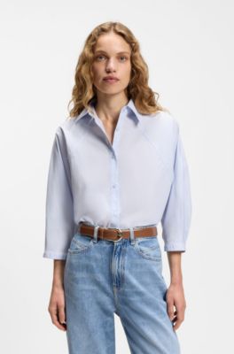 Golden-buckle belt in Italian leather, Brown