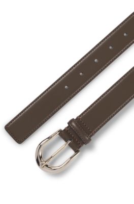 Golden-buckle belt in Italian leather, Light Brown