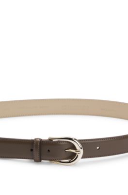 Golden-buckle belt in Italian leather, Light Brown
