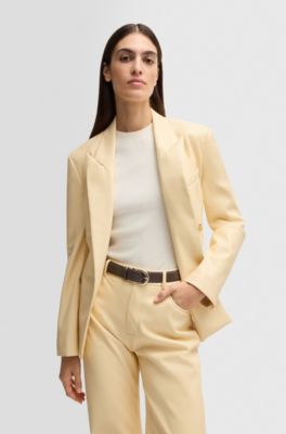 Golden-buckle belt in Italian leather, Light Brown