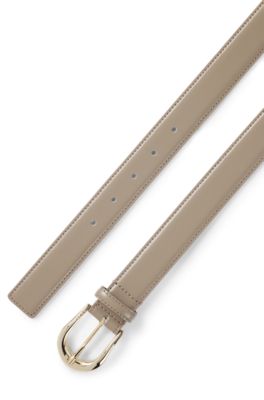 Golden-buckle belt in Italian leather, Khaki