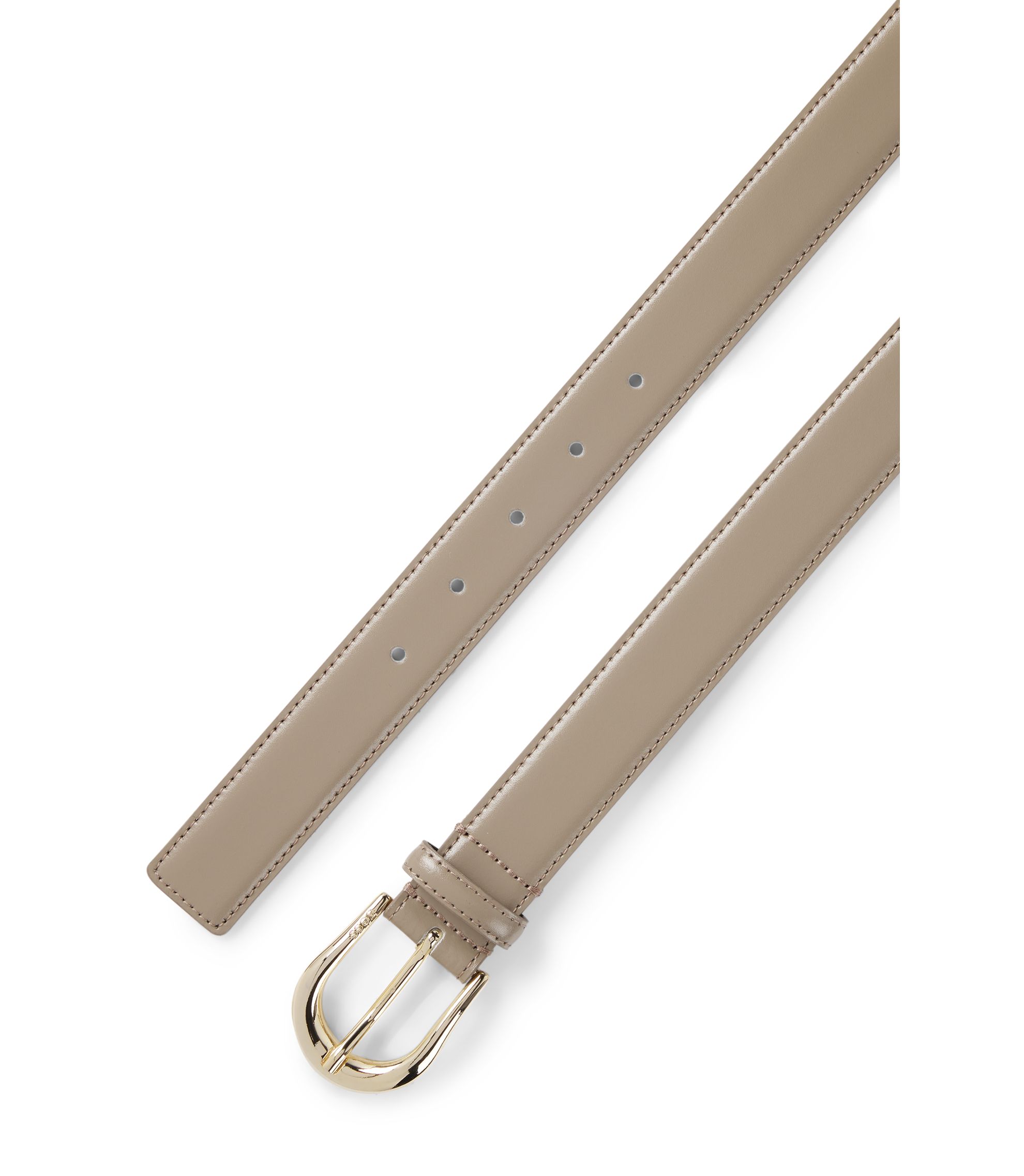 BOSS - Golden-buckle belt in Italian leather - Khaki
