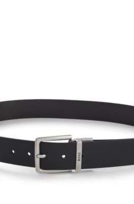 Reversible belt in grained and plain leather, Black