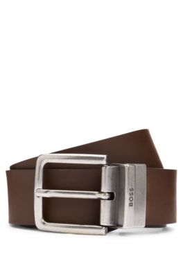 Reversible belt in grained and plain leather, Brown