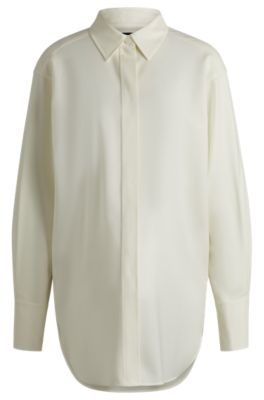 Travel-friendly blouse in wrinkle-resistant wool, White